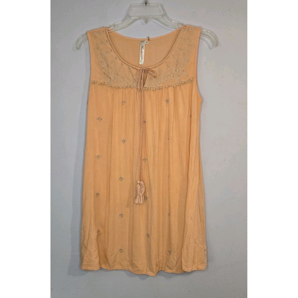 Andree Blue Large Peach Sleeveless  Boho Hippie Cottagecore Festival Mini Dress